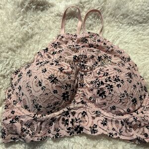 PINK Victoria's Secret Pink and Black Lace Bra with Underwire Support